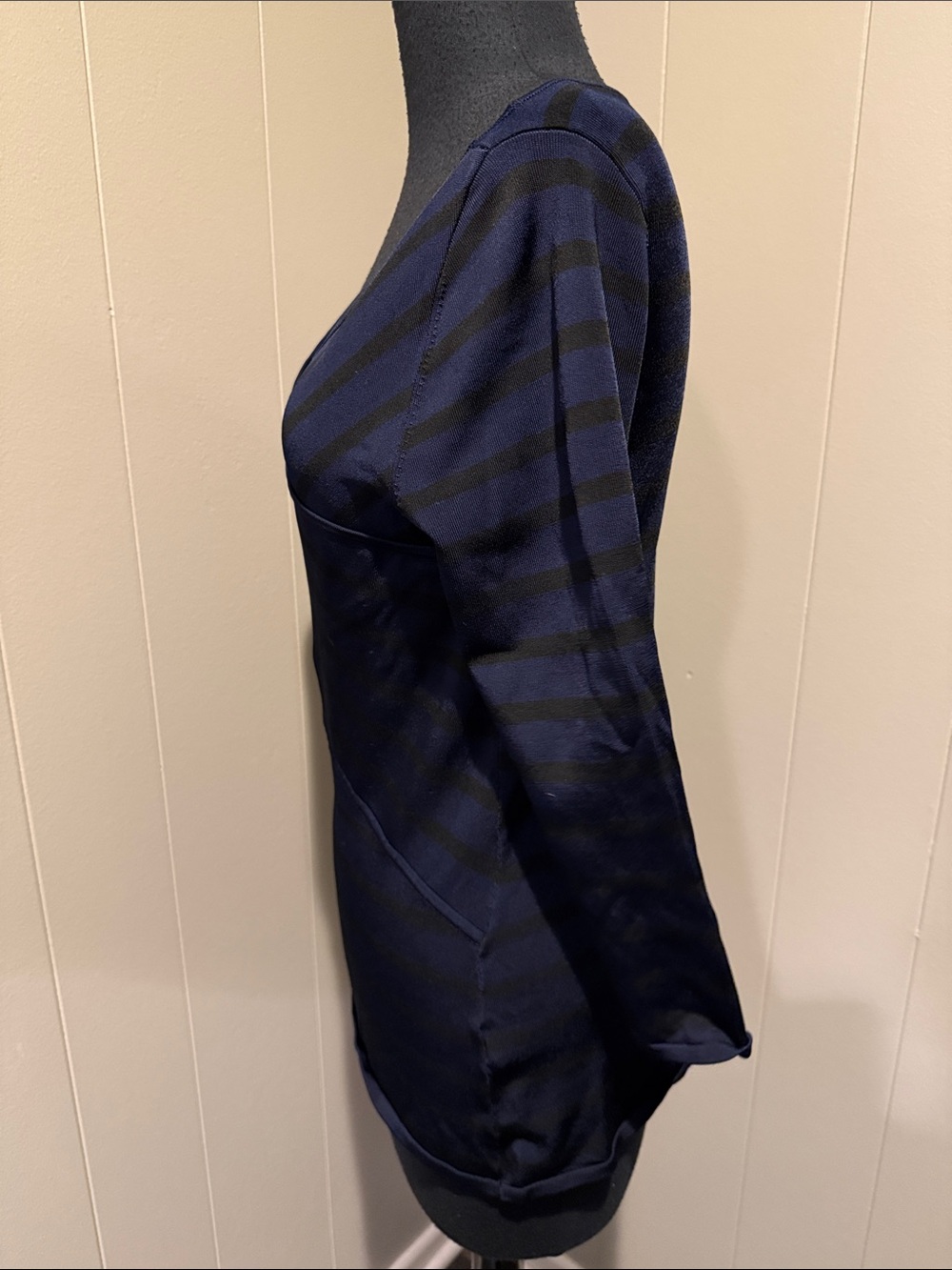 B44 White House Black Market Women’s Small Navy & Black Striped Wrap Tunic - Picture 4 of 8